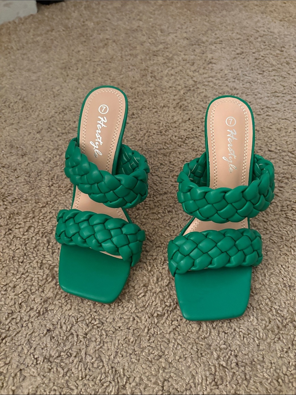 Heritage Emerald Braided Double-Strap Slide Heels